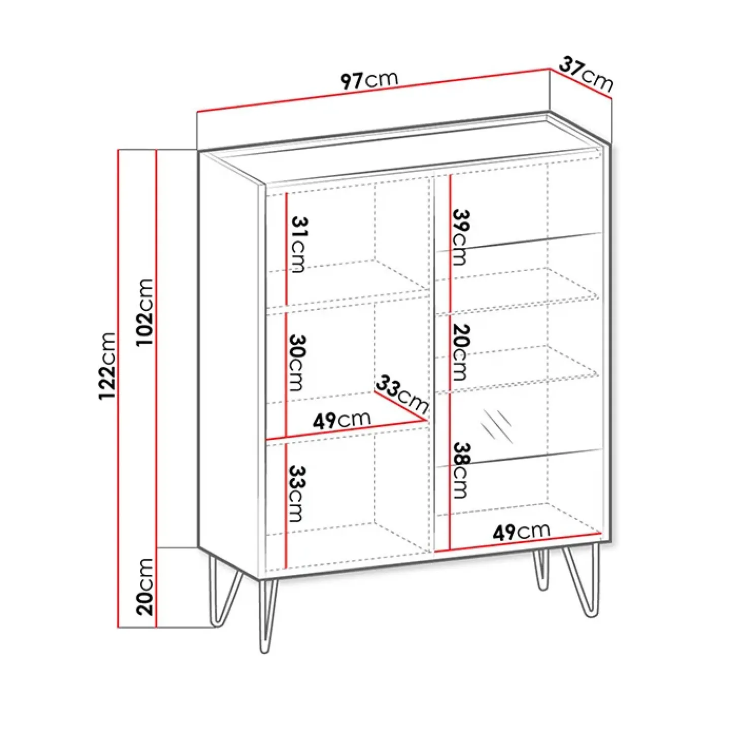 Garnero Arredamenti Vetrinetta 97x122h cm 2 ante moderna grafite marmo nero Visby Clearance
