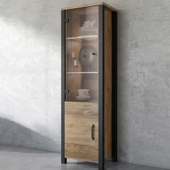 Garnero Arredamenti Vetrinetta 56x191h cm 2 ante quercia nero opaco Nebraska