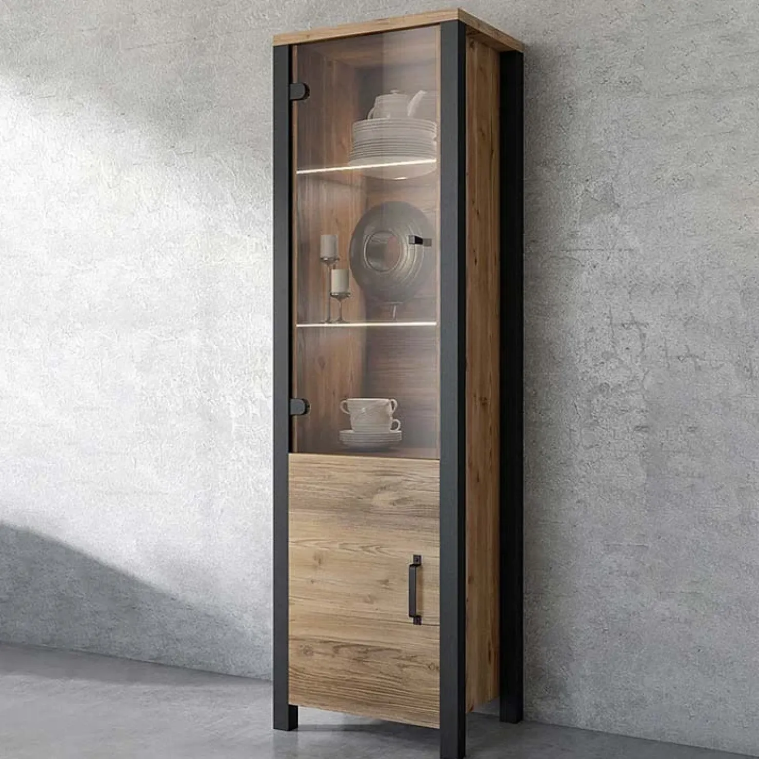 Garnero Arredamenti Vetrinetta 56x191h cm 2 ante quercia nero opaco Nebraska