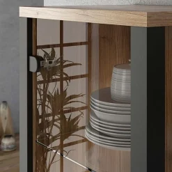 Garnero Arredamenti Vetrinetta 56x191h cm 2 ante quercia nero opaco Nebraska