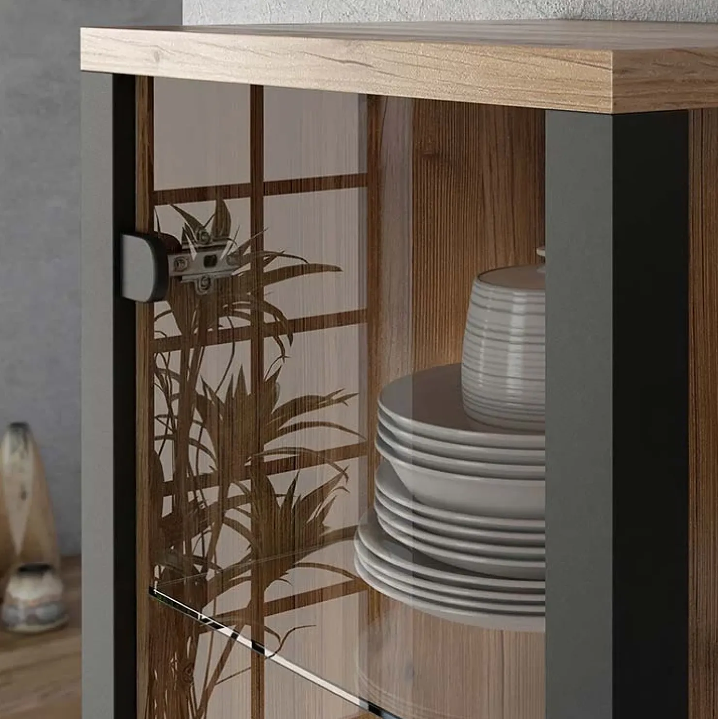 Garnero Arredamenti Vetrinetta 56x191h cm 2 ante quercia nero opaco Nebraska