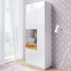 Garnero Arredamenti Vetrinetta 80x207h cm 2 ante sinistra bianco lucido rovere Bahama Bianco Lucido - Rovere Rustico Clearance