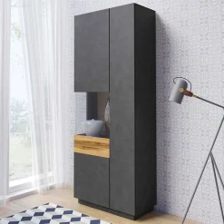 Garnero Arredamenti Vetrinetta 80x207h cm 2 ante sinistra moderna antracite rovere Bahama Antracite - Rovere Rustico Outlet