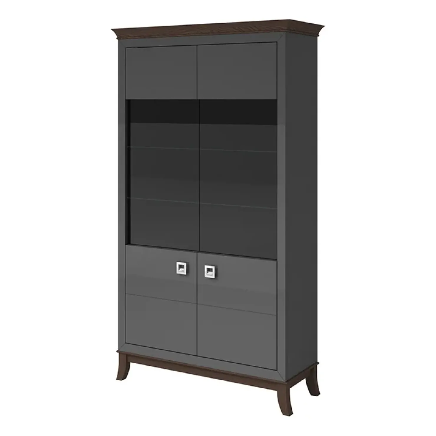 Garnero Arredamenti Vetrinetta 116x207h cm 2 ante soggiorno antracite lucido rovere scuro Umag Antracite - Wengè Clearance