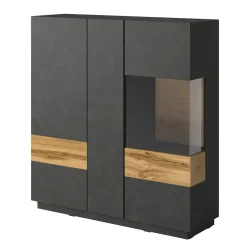 Garnero Arredamenti Vetrinetta 130x139h cm 3 ante soggiorno antracite rovere Bahama Antracite - Rovere Rustico Clearance