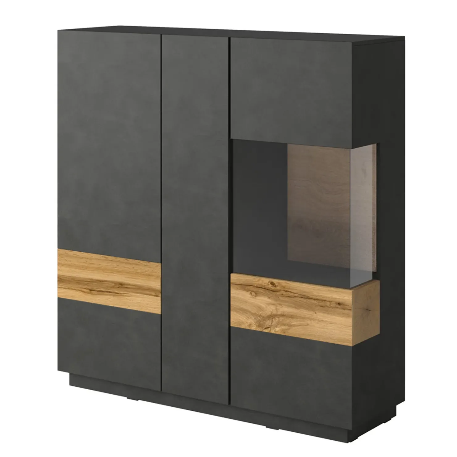 Garnero Arredamenti Vetrinetta 130x139h cm 3 ante soggiorno antracite rovere Bahama Antracite - Rovere Rustico Clearance