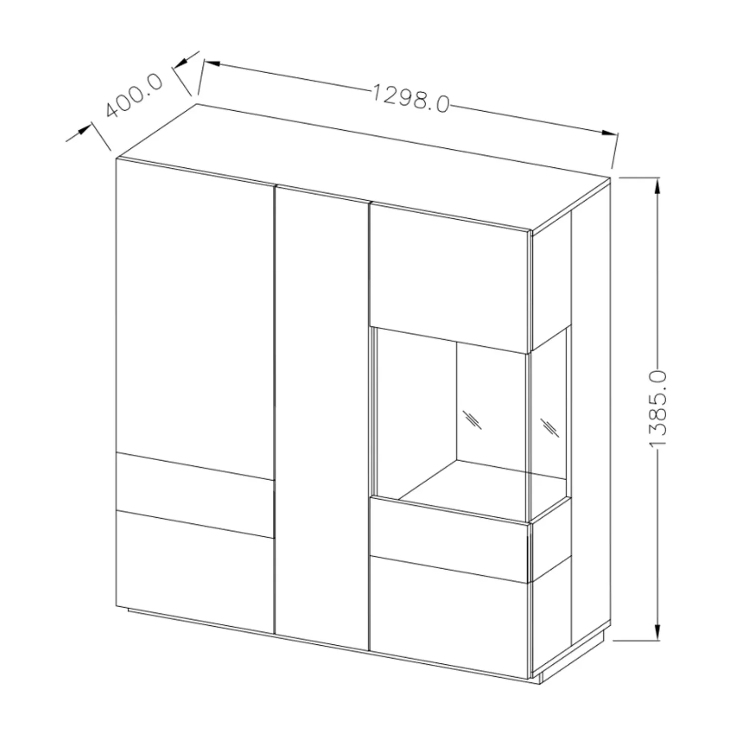 Garnero Arredamenti Vetrinetta 130x139h cm 3 ante soggiorno antracite rovere Bahama Antracite - Rovere Rustico Clearance