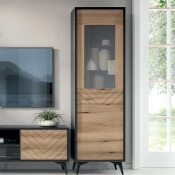 Garnero Arredamenti Vetrinetta 54x178h cm 2 ante soggiorno quercia nero Becca New