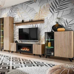 Garnero Arredamenti Vetrinetta 70x192h cm 2 ante soggiorno moderna noce con stampa nera Mendes Sale