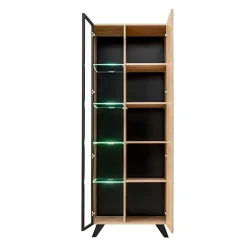 Garnero Arredamenti Vetrinetta 70x192h cm 2 ante soggiorno moderna noce con stampa nera Mendes Sale