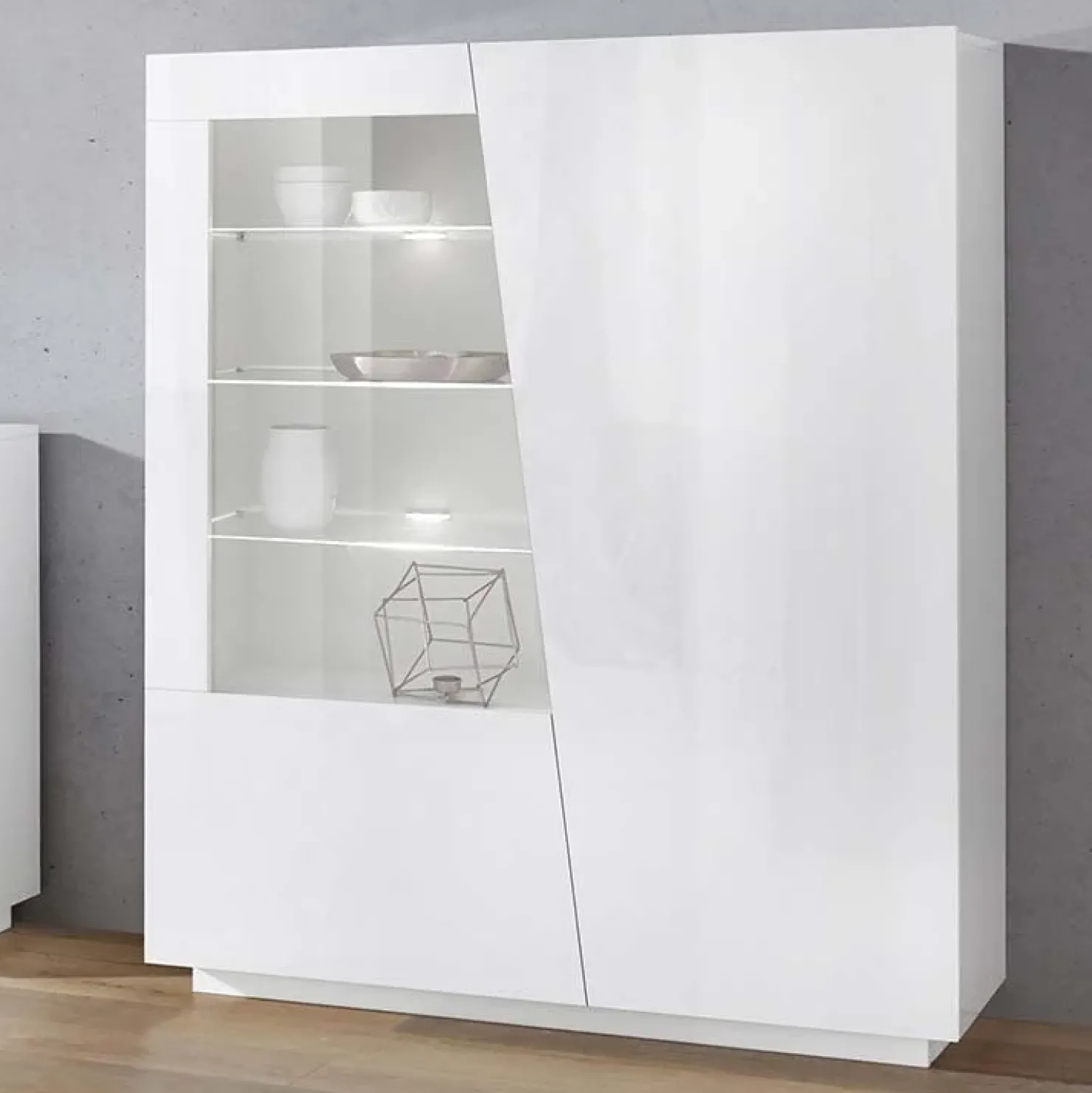 Garnero Arredamenti Vetrinetta 120x146h cm 2 ante soggiorno Candia Gihome® Bianco Lucido Clearance