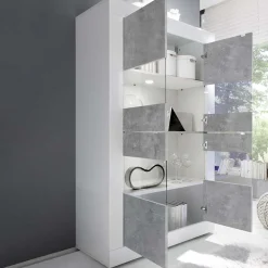Garnero Arredamenti Vetrinetta 102x162h cm 4 ante soggiorno bianco lucido cemento Eternity Cemento - Bianco Lucido Sale