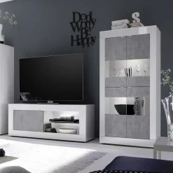 Garnero Arredamenti Vetrinetta 102x162h cm 4 ante soggiorno bianco lucido cemento Eternity Cemento - Bianco Lucido Sale