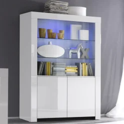 Garnero Arredamenti Vetrinetta 123x170h cm 2 ante soggiorno bianco lucido Essential