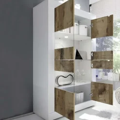 Garnero Arredamenti Vetrinetta 102x162h cm 4 ante soggiorno bianco lucido pero Eternity Bianco Lucido - Rovere New