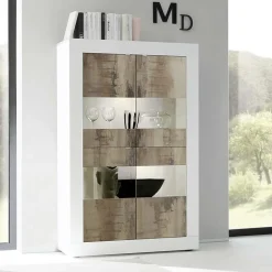 Garnero Arredamenti Vetrinetta 102x162h cm 4 ante soggiorno bianco lucido pero Eternity Bianco Lucido - Rovere New