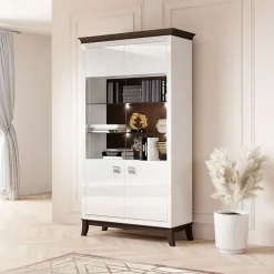 Garnero Arredamenti Vetrinetta 116x207h cm 2 ante soggiorno bianco frassinato rovere scuro Umag Bianco Lucido - Wengè Hot