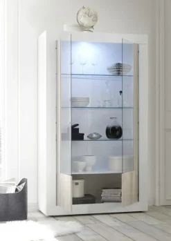 Garnero Arredamenti Vetrinetta 110x190h cm da parete bianco lucido e pino Florena Bianco Frassinato - Bianco Lucido Discount