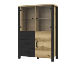 Garnero Arredamenti Vetrinetta 101x146h cm industrial 2 ante 3 cassetti rovere nero Nebraska Rovere - Nero opaco Hot