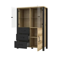 Garnero Arredamenti Vetrinetta 101x146h cm industrial 2 ante 3 cassetti rovere nero Nebraska Rovere - Nero opaco Hot