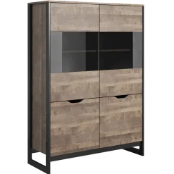 Garnero Arredamenti Vetrinetta 109x150h cm industrial 4 ante quercia scura ossido Sandy Best