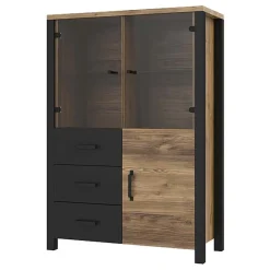 Garnero Arredamenti Vetrinetta 101x146h cm moderna quercia nero opaco Nebraska Rovere Rustico - Nero opaco Sale