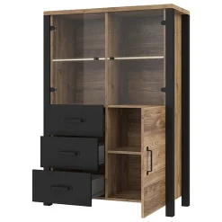 Garnero Arredamenti Vetrinetta 101x146h cm moderna quercia nero opaco Nebraska Rovere Rustico - Nero opaco Sale