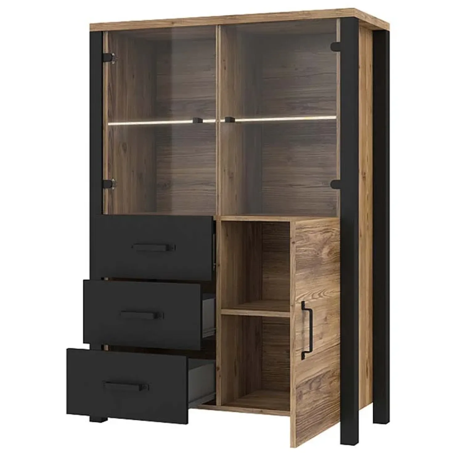 Garnero Arredamenti Vetrinetta 101x146h cm moderna quercia nero opaco Nebraska Rovere Rustico - Nero opaco Sale