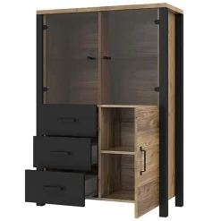 Garnero Arredamenti Vetrinetta 101x146h cm moderna quercia nero opaco Nebraska Rovere Rustico - Nero opaco Sale