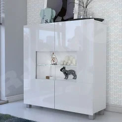 Garnero Arredamenti Vetrinetta 100x107h cm moderna soggiorno bianco Corale Bianco Lucido Discount