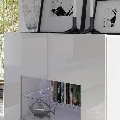 Garnero Arredamenti Vetrinetta 100x107h cm moderna  soggiorno bianco Corale Bianco Lucido Discount