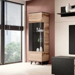 Garnero Arredamenti Vetrinetta 60x182h cm moderna industrial rovere nero Nandina Best