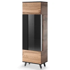 Garnero Arredamenti Vetrinetta 60x182h cm moderna industrial rovere nero Nandina Best