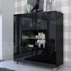 Garnero Arredamenti Vetrinetta 100x107h cm moderna soggiorno nero Corale Nero Lucido New