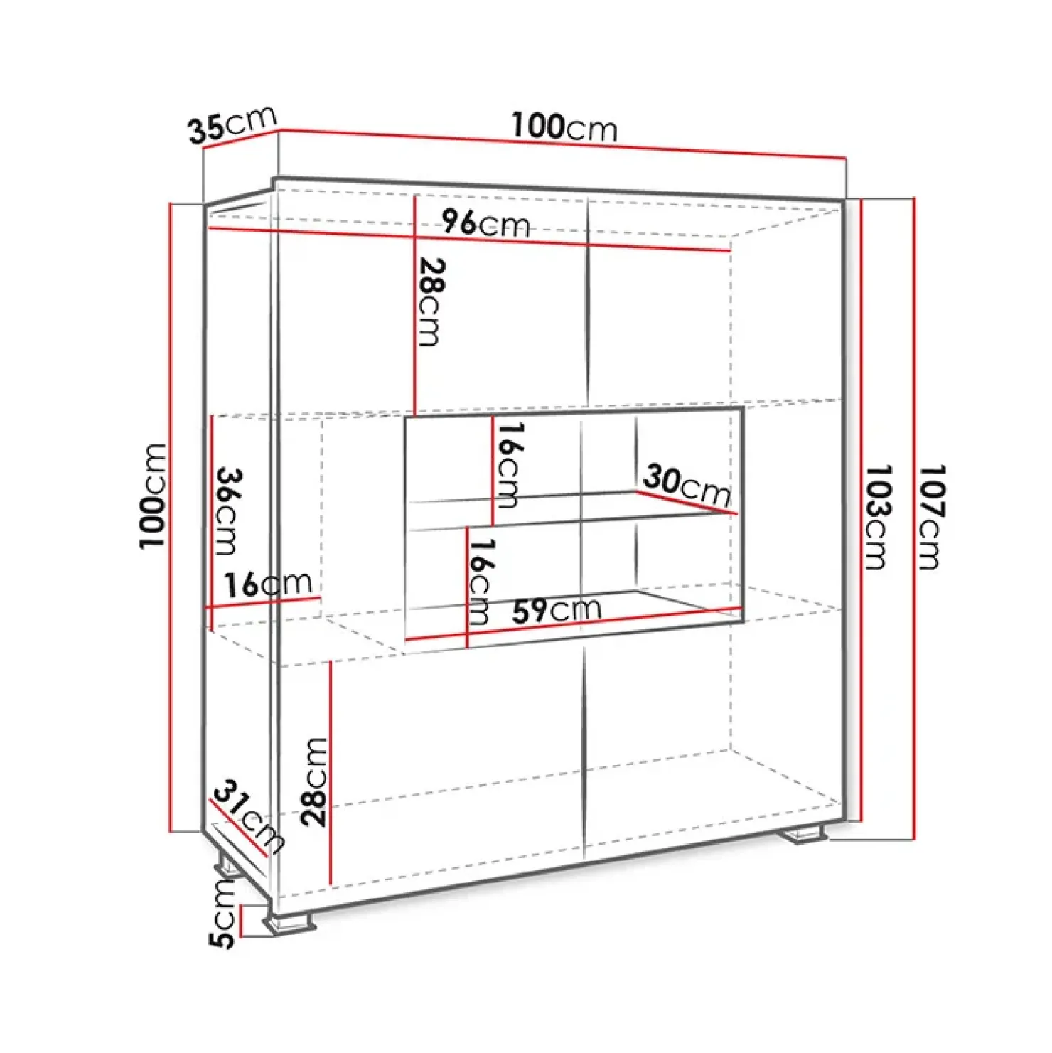 Garnero Arredamenti Vetrinetta 100x107h cm moderna soggiorno nero Corale Nero Lucido New